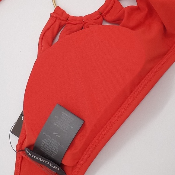 Vince Camuto Serengeti Logo-Ring Cutout Halter Bikini Swim Top Red Sunset S - Picture 12 of 15